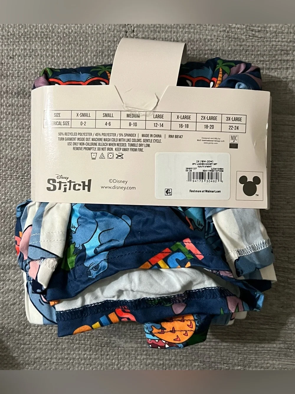 Disney Stitch Women’s Sleep Shorts 2-Pack Plus 2XL Striped Pockets Blue/White